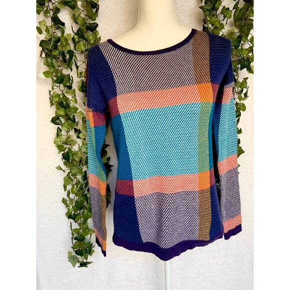 The Limited Purple Blue Orange Plaid Crew Neck Sweater Women’s size XS - Picture 6 of 12